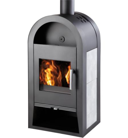 Krbová kamna HAAS SOHN NIVALA s výměníkem antracit, šedá dlažba, chromové kování