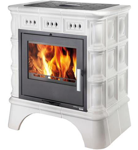 HAAS SOHN  kachlová kamna MATERA s výměníkem kachlový sokl+kachlový obklad slonová kost