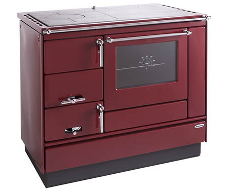 KVS Moravia VSP 9100.4382-V bordó pravý, chromované doplňky, smaltovaný bordo rám plotny, ocelová broušená plotna, s výměníkem