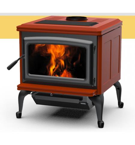 Kanadská kamna Pacific Energy SUMMIT CLASSIC cihlový smalt, černé dveře, černá mřížka, černé nožičky a popelníkový systém