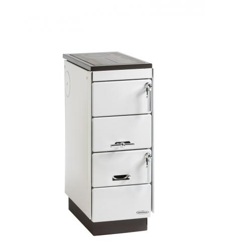 KVS Moravia VSP 9101.1250 bílá, chromované doplňky, smaltovaný černý rám plotny, ocelová broušená plotna